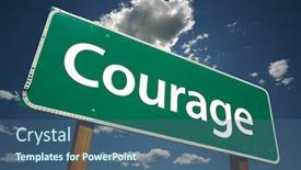  Presentation with courage - Cool new presentation design with courage road sign with dramatic blue sky and clouds backdrop and a ocean colored foreground