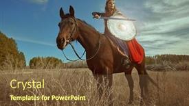  Presentation with mythology - Slide deck with courageous-woman-warrior-valkyrie-sits background and a tawny brown colored foreground