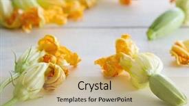  Presentation with flowers - PPT layouts featuring courgette flowers on wooden background background and a  colored foreground