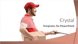  Presentation with courier - Presentation design having courier-delivering-a-package background and a white colored foreground