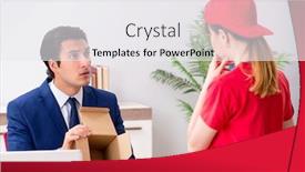  Presentation with courier - PPT theme consisting of courier-delivering-parcel background and a white colored foreground