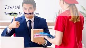  Presentation with courier delivery - Presentation having courier-delivering-parcel background and a sky blue colored foreground