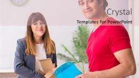  Presentation with courier - Audience pleasing presentation theme consisting of courier-delivering-parcel backdrop and a lemonade colored foreground