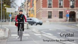  Presentation with courier delivery - Slide set having courier delivery bag on street background and a light gray colored foreground