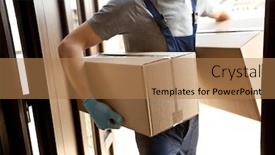 Presentation with latex gloves - Audience pleasing PPT layouts consisting of courier-is-delivering-the-carton backdrop and a coral colored foreground