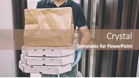  Presentation with courier - PPT layouts consisting of courier-is-delivering-the-food background and a coral colored foreground