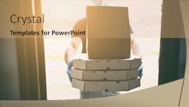  Presentation with courier - Cool new PPT theme with courier-is-delivering-the-food backdrop and a coral colored foreground