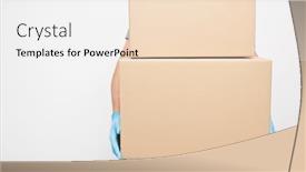  Presentation with box carton - Beautiful PPT theme featuring courier-is-holding-the-carton backdrop and a white colored foreground