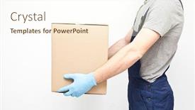  Presentation with box carton - Presentation design consisting of courier-is-holding-the-carton background and a cream colored foreground