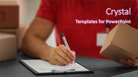  Presentation with courier delivery - Theme consisting of courier making notes in delivery background and a wine colored foreground