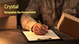  Presentation with courier delivery - Slide deck consisting of courier making notes in delivery background and a tawny brown colored foreground