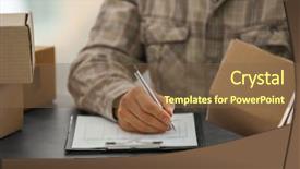  Presentation with courier delivery - Theme having courier making notes in delivery background and a tawny brown colored foreground