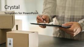  Presentation with courier delivery - Beautiful theme featuring courier making notes in delivery backdrop and a mint green colored foreground