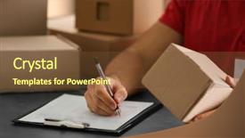  Presentation with courier delivery - PPT theme enhanced with courier making notes in delivery background and a tawny brown colored foreground
