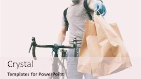  Presentation with courier bag - Audience pleasing PPT theme consisting of courier-on-the-bicycle backdrop and a sky blue colored foreground