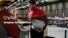  Presentation with courier - Presentation theme consisting of courier picks up package on a warehouse background and a tawny brown colored foreground