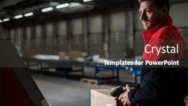  Presentation with courier - Slide deck enhanced with courier picks up package on a warehouse background and a dark gray colored foreground