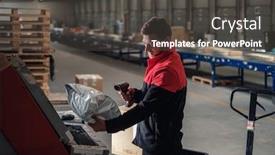  Presentation with courier - Amazing slide deck having courier-picks-up-package backdrop and a dark gray colored foreground