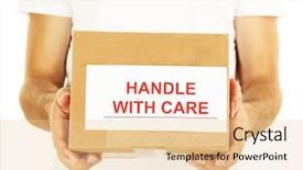  Presentation with courier delivery - Presentation design having courier service - delivery man holding parcel isolated background and a lemonade colored foreground