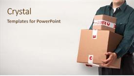  Presentation with courier delivery - PPT layouts featuring courier service - delivery postman with a box background and a sky blue colored foreground