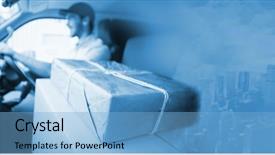  Presentation with courier - Beautiful presentation featuring courier service - image of a city landscape backdrop and a light blue colored foreground