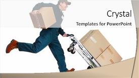  Presentation with courier - Slide set featuring courier service - running delivery postman with box background and a white colored foreground