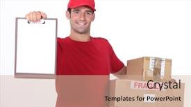  Presentation with man lust - PPT theme with courier service - young man delivering parcels background and a soft green colored foreground
