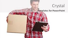  Presentation with courier - Slides enhanced with courier-service-carries-large-package background and a light gray colored foreground