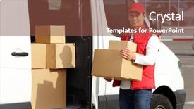  Presentation with delivery van - PPT layouts featuring courier with parcels near delivery background and a tawny brown colored foreground
