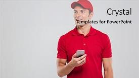  Presentation with courier - Slide deck featuring courier with phone looking away background and a light gray colored foreground