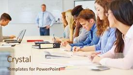  Presentation with learning - Presentation theme having course - many different students learning background and a lemonade colored foreground