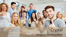  Presentation with teacher - PPT theme having course - many happy students with teacher background and a coral colored foreground