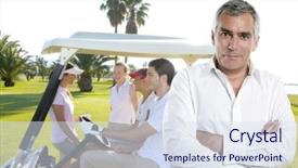  Presentation with golf cart on - Slide deck enhanced with course outdoor young people car background and a sky blue colored foreground