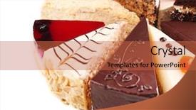  Presentation with banoffee pie cake on white - Slide set having course pied - assortment of pieces of cake background and a  colored foreground