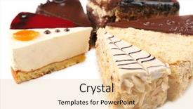  Presentation with banoffee pie cake on white - Amazing presentation theme having course pied - assortment of pieces of cake backdrop and a coral colored foreground