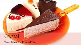  Presentation with banoffee pie cake on white - Presentation design consisting of course pied - assortment of pieces of cake background and a  colored foreground