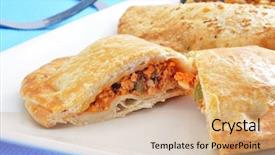  Presentation with cake - Audience pleasing slides consisting of course pied - closeup of some empanadas backdrop and a coral colored foreground