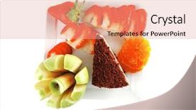  Presentation with white plate - Beautiful slides featuring course pied - pie and fresh raw fruits backdrop and a coral colored foreground