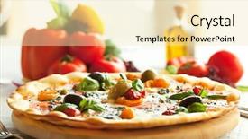  Presentation with restaurant menu pizza - Audience pleasing presentation consisting of course pied - pizza with mozzarella cheese fresh backdrop and a blonde colored foreground