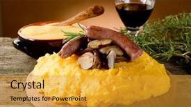  Presentation with pure culture mushroom - Colorful theme enhanced with course pied - polenta sausage and mushroom backdrop and a  colored foreground