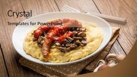  Presentation with classic homemade tomato sauce - PPT theme having course pied - polenta with sausage mushroom background and a  colored foreground