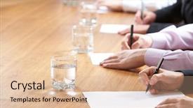  Presentation with writing - Amazing slides having course review - row of writing hands backdrop and a lemonade colored foreground