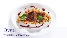  Presentation with tenderloin - Presentation design featuring course with veal meat israe background and a sky blue colored foreground