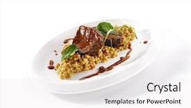  Presentation with main course - Slides having course with veal meat israe background and a white colored foreground