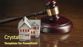  Presentation with court gavel - PPT theme enhanced with court hearings - gavel and small model house background and a tawny brown colored foreground