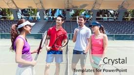  Presentation with collaboration health professional - Beautiful slide deck featuring matchday - four young and cheerful friends backdrop and a sky blue colored foreground