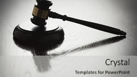  Presentation with court gavel - Slide set featuring court room - dramatic gavel silhouette on reflective background and a light gray colored foreground