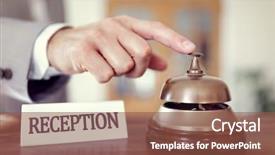  Presentation with bell service - Amazing slide set having courtesy - businessman ringing a hotel reception backdrop and a tawny brown colored foreground