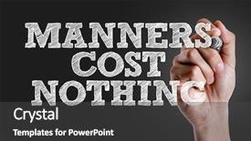  Presentation with cost - Slide deck featuring courtesy - hand writing the text manners background and a dark gray colored foreground