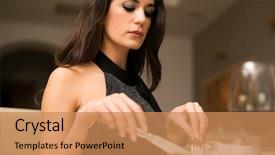  Presentation with dinner - Slide deck featuring courtesy - woman eating dinner background and a coral colored foreground